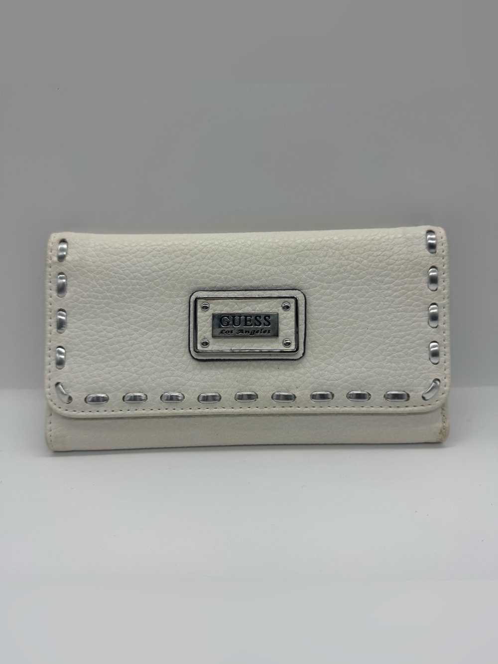GUESS White Women's Wallet with Silver Hardware and Logo Plaque